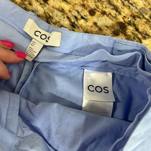 COS Light Blue Linen Blend High Waisted Pleated Front Trouser Shorts Size 8 - Picture 7 of 13